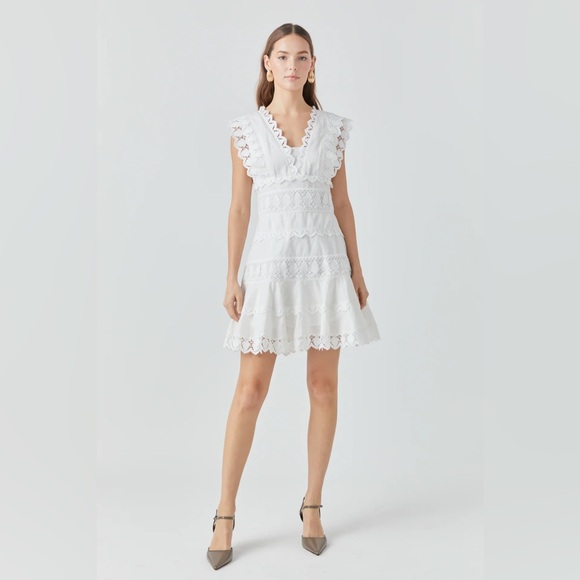 Endless Rose ~ PLUNGING NECK LACE TRIM DRESS - Picture 2 of 7